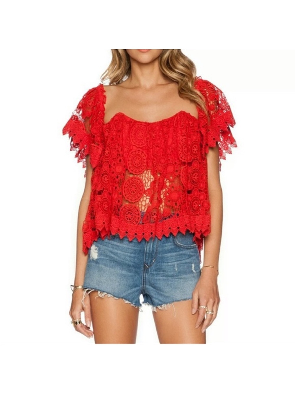 Tularosa | Amelia cropped red lace top - Picture 2 of 8